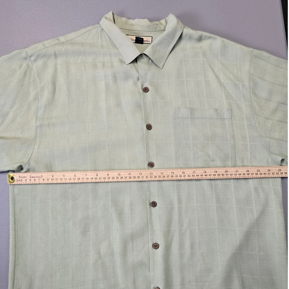 Tommy Bahama 100% Silk Button Up Shirt Mens XL Green Short Sleeve Camp Casual - Picture 7 of 11